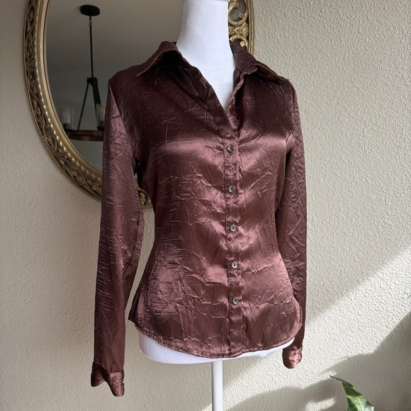Anxiety Silk Brown Button up Blouse - Picture 3 of 5